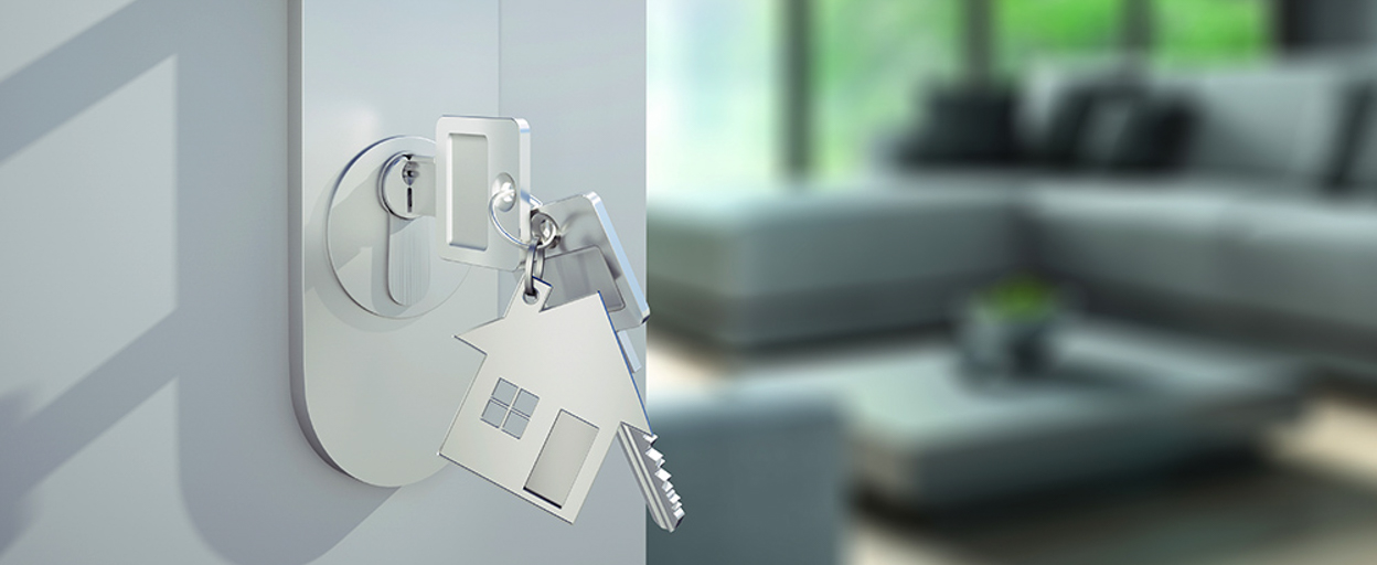 Close up of open door with keys in door