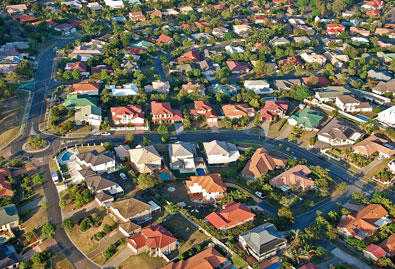 Aerial shot of Brisbane suburbs